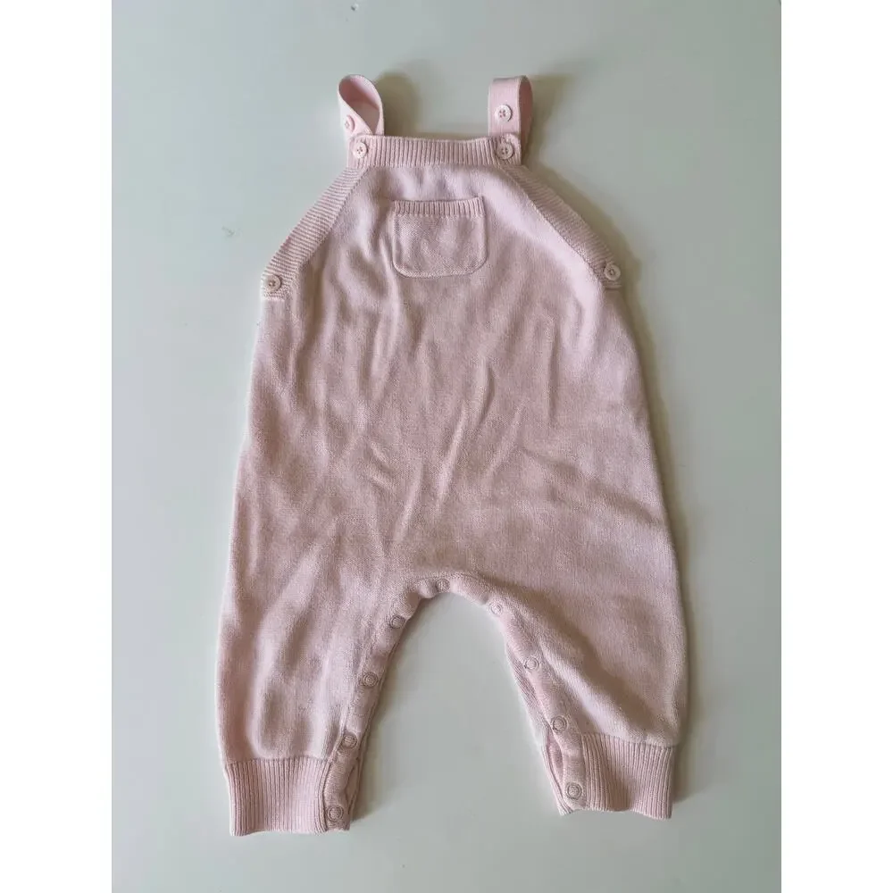 Angel Dear Pink Knit Ruffle Overalls - Baby 6-12M